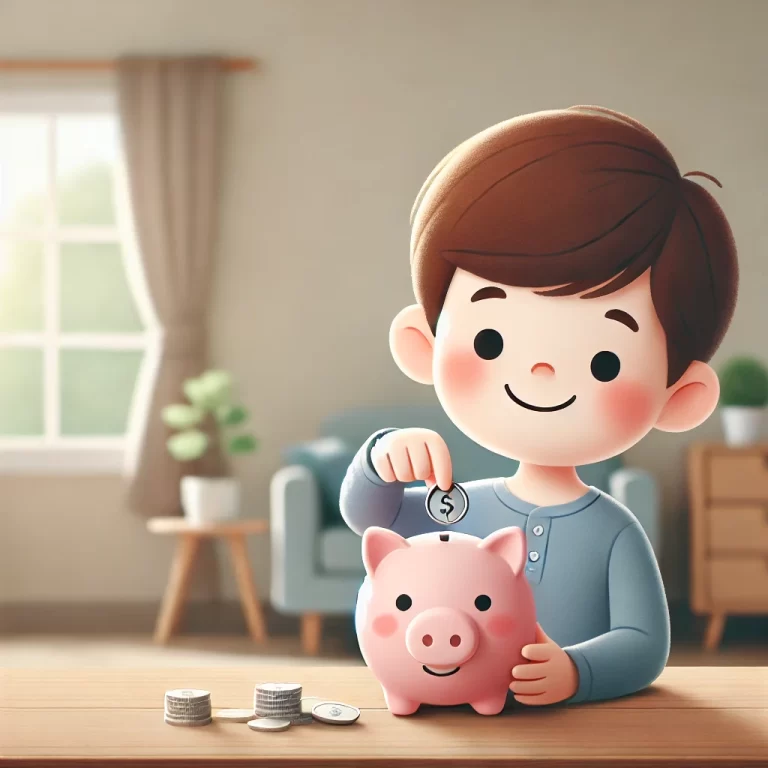 Young child placing a coin into a piggy bank, learning about saving money and financial awareness.