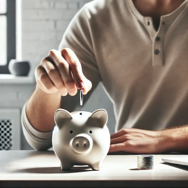 Person placing a coin into a piggy bank, symbolizing financial management, saving, and wealth-building habits.
