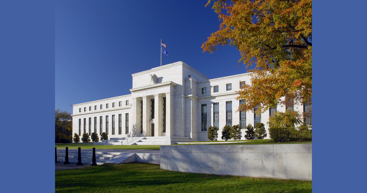 Stone columns and entrance of the Federal Reserve Board Eccles Building, photographed in September2012